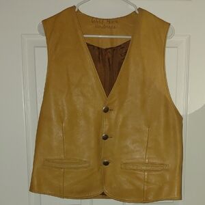 WILD HORSE 100% PURE TANNED LEATHER VEST XL, WESTERN Brass & Steel Buttons
